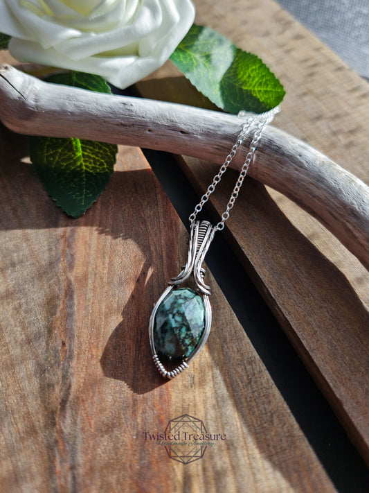 African Turquoise and Silver Necklace