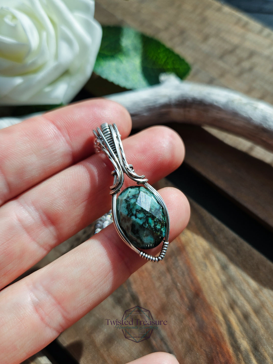 African Turquoise and Silver Necklace