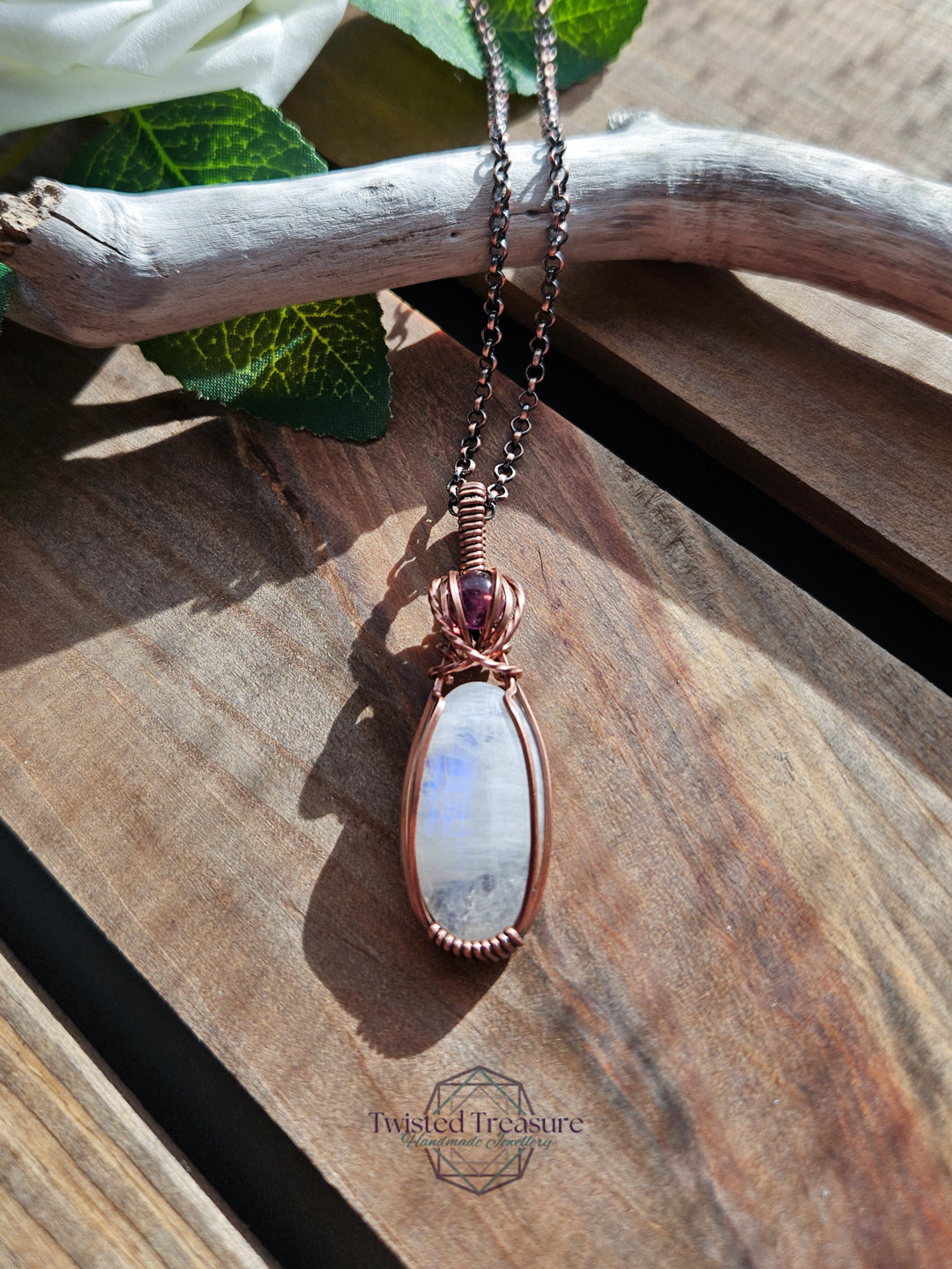 Moonstone, Amethyst and Copper Necklace