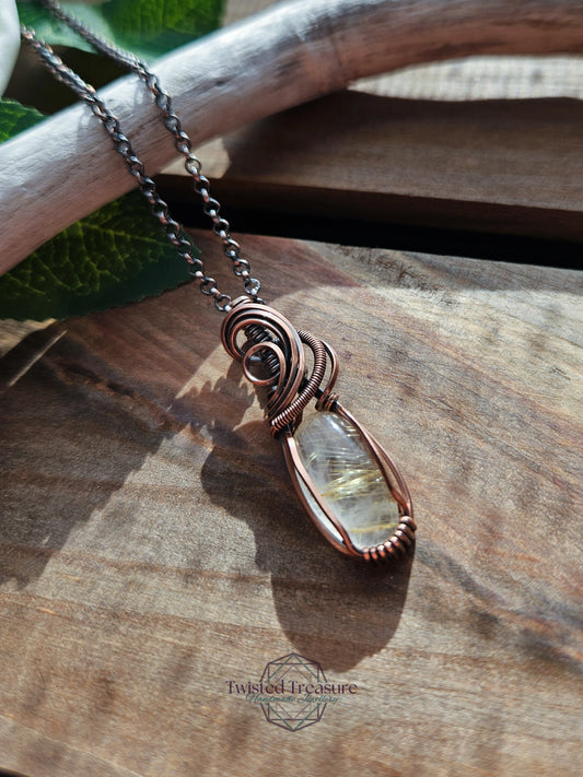Golden Rutile Quartz and Copper Necklace