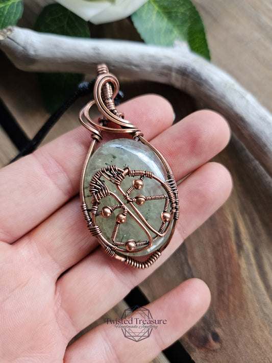 Prehnite and Copper Ladybird Necklace