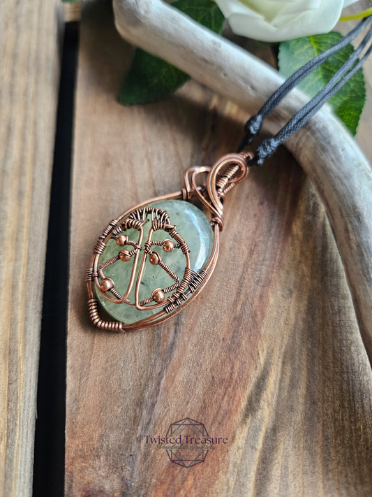 Prehnite and Copper Ladybird Necklace