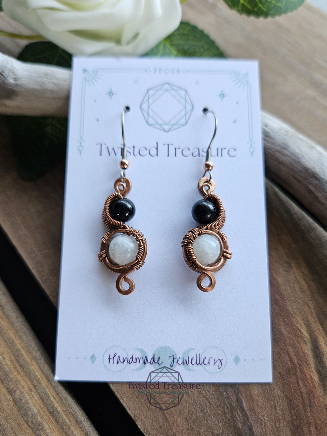 Copper 'Vortex' earrings - Tourmaline & Moonstone