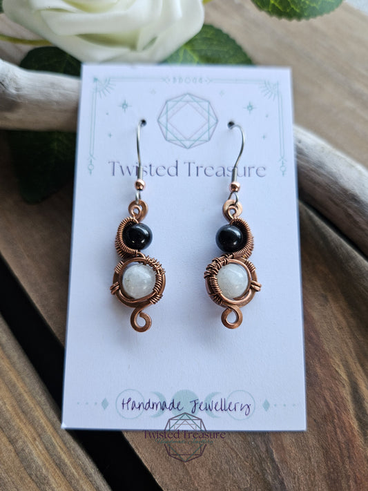 Copper 'Vortex' earrings - Tourmaline & Moonstone