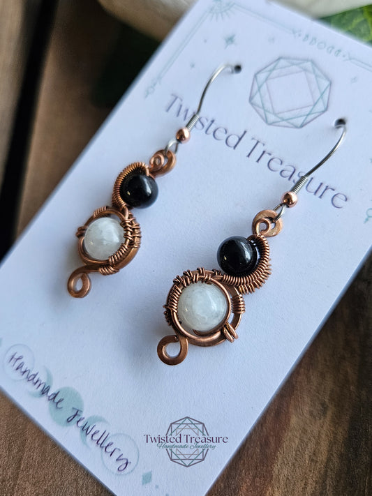 Copper 'Vortex' earrings - Tourmaline & Moonstone