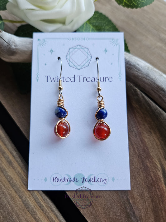 Bronze 'Alchemy' Earrings - Lapis & Carnelian
