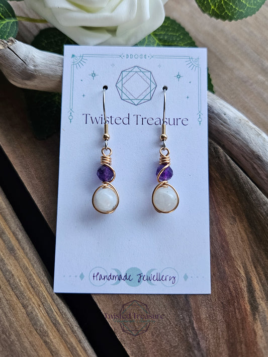 Bronze 'Alchemy' Earrings - Amethyst & Moonstone