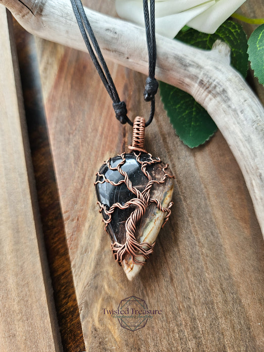 Fossilized Palm Root and Copper Tree Necklace