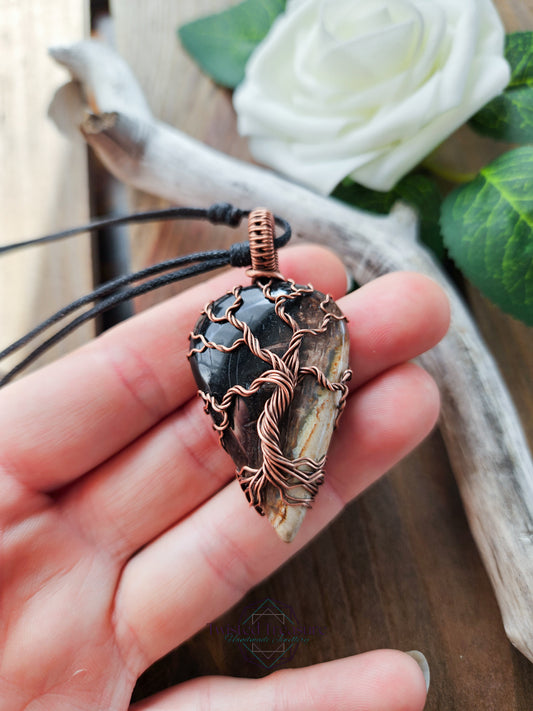 Fossilized Palm Root and Copper Tree Necklace