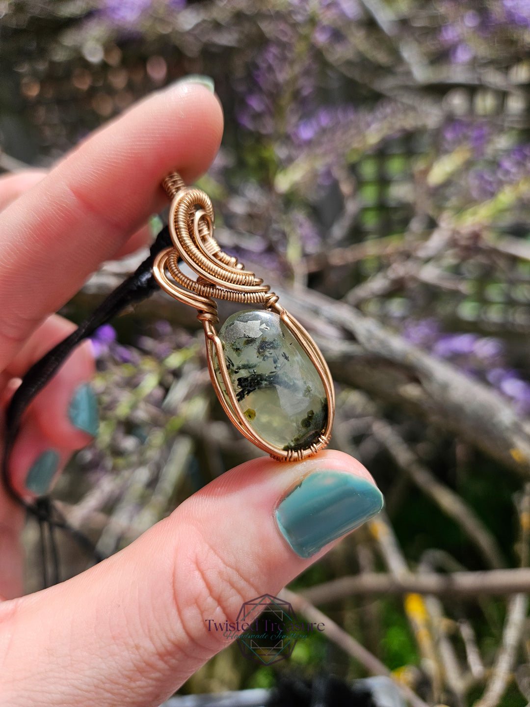 Prehnite and Bronze Necklace