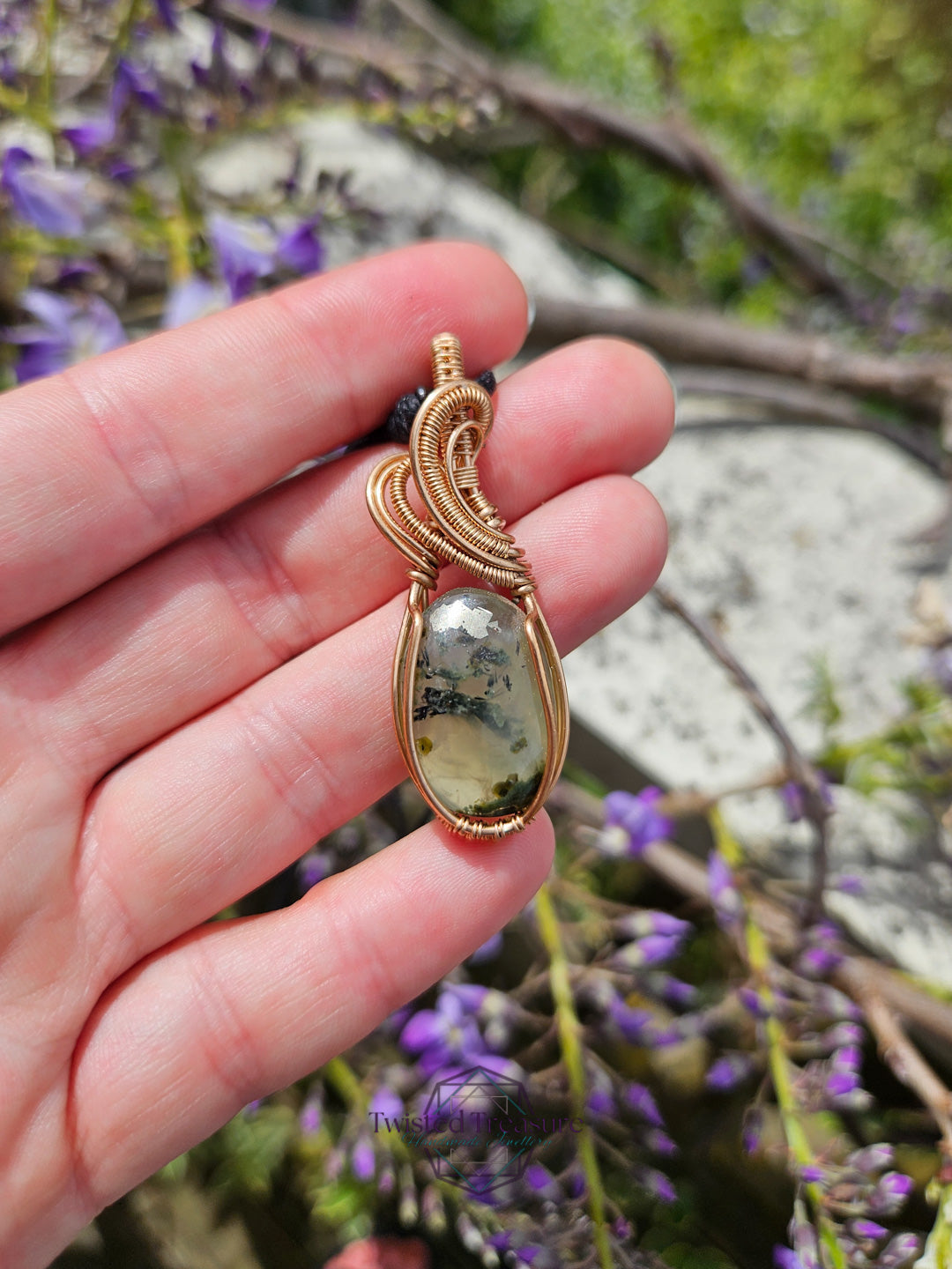 Prehnite and Bronze Necklace