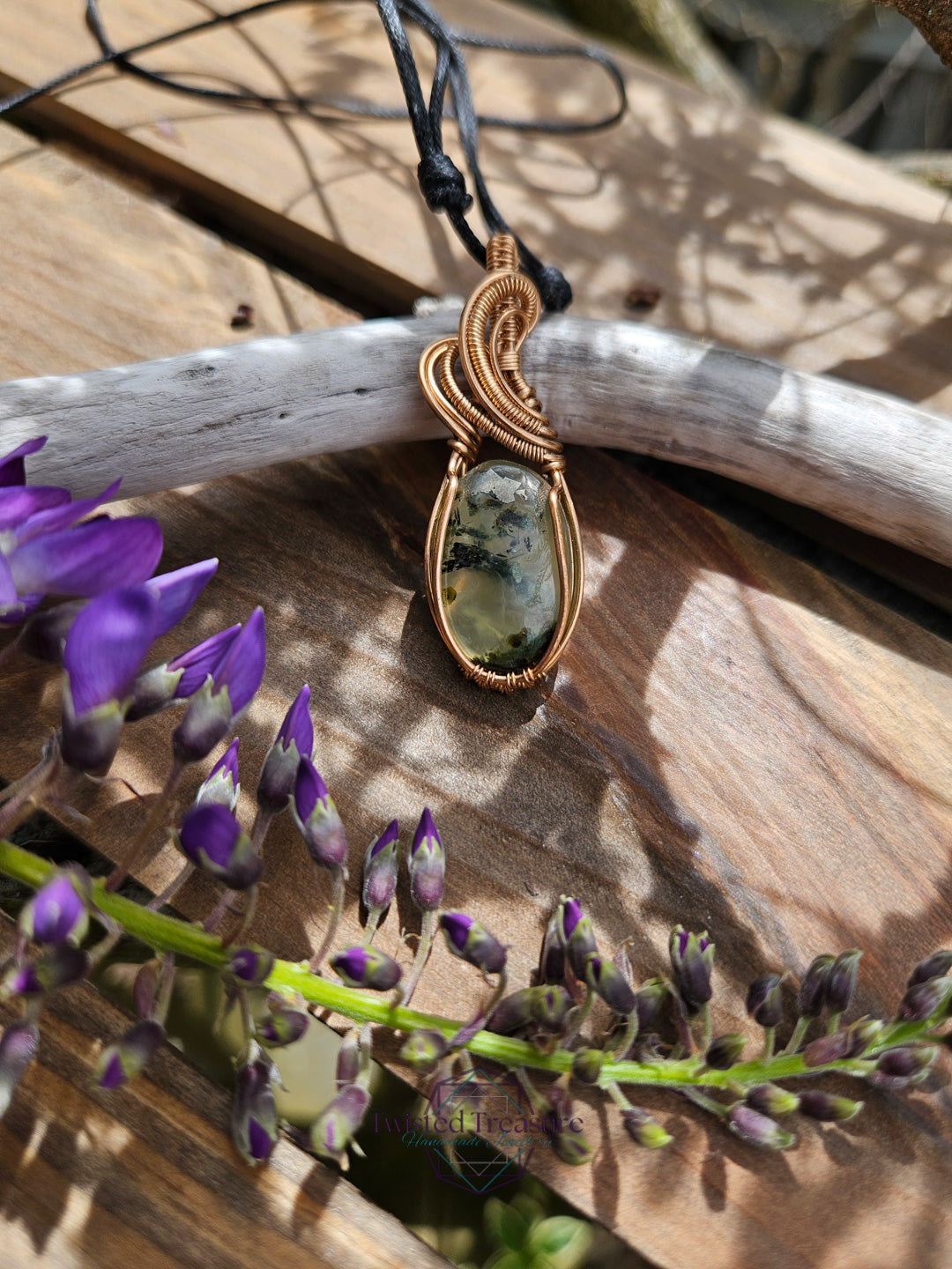 Prehnite and Bronze Necklace