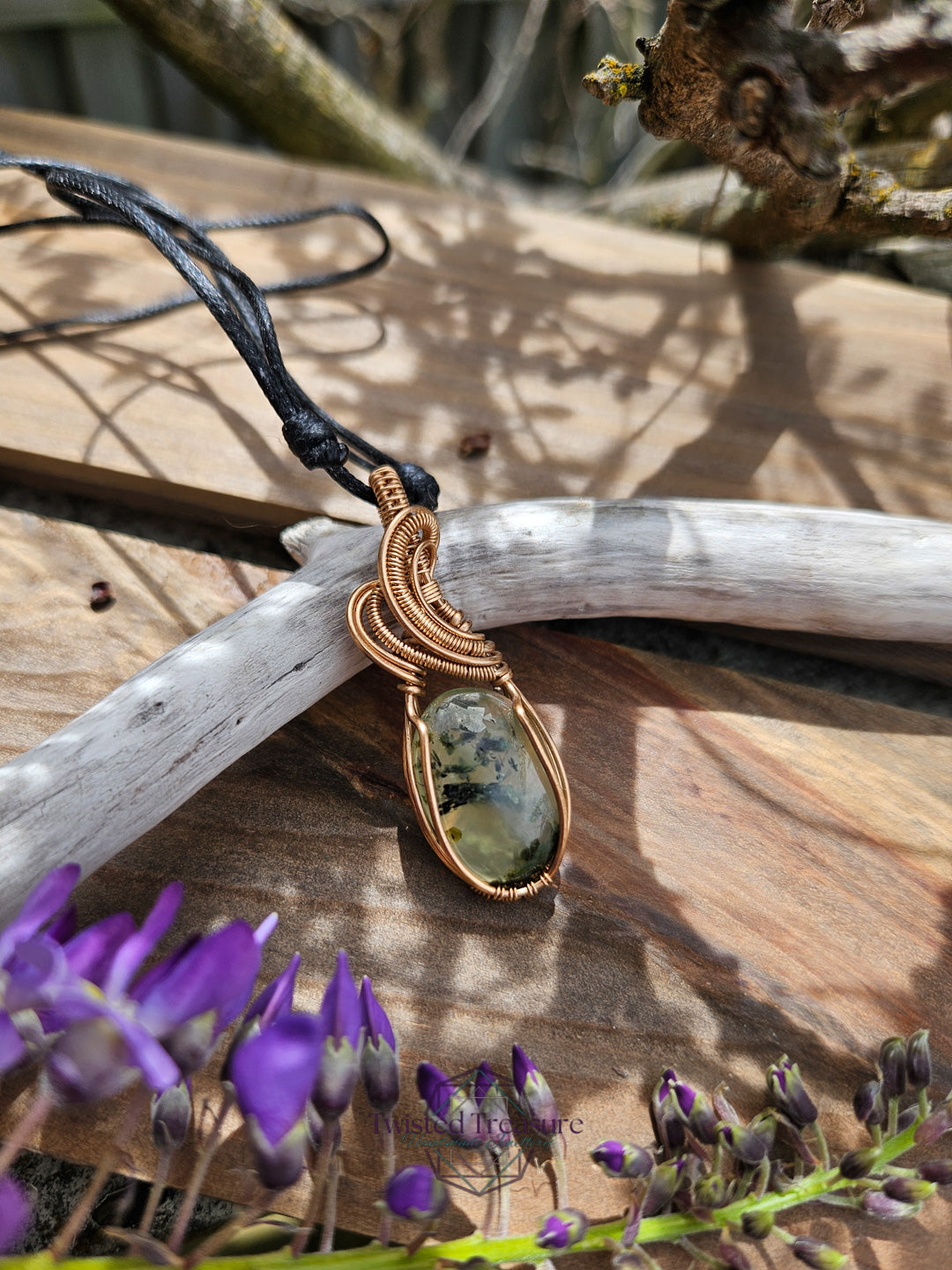 Prehnite and Bronze Necklace