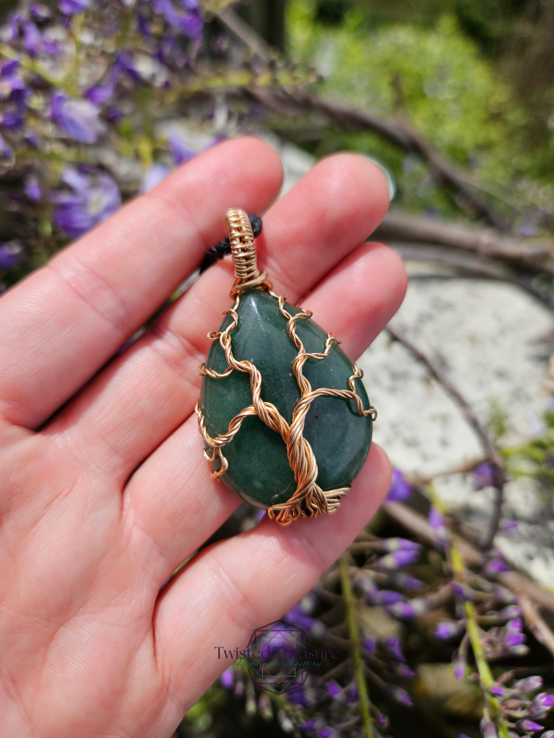Green Aventurine and Bronze Tree Necklace