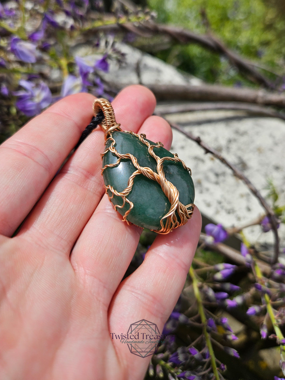 Green Aventurine and Bronze Tree Necklace