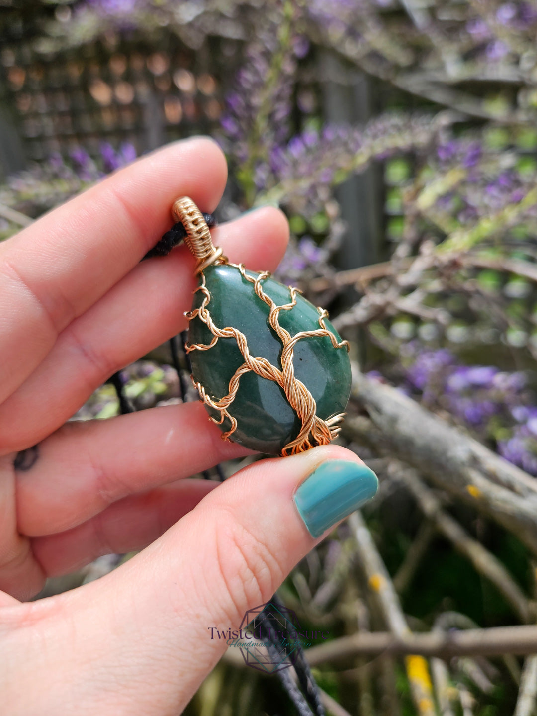 Green Aventurine and Bronze Tree Necklace