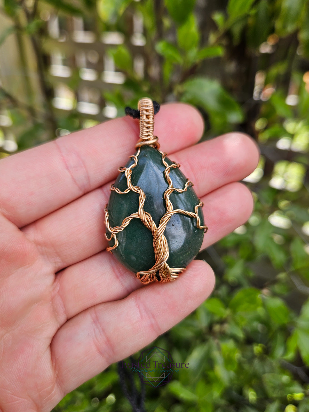 Green Aventurine and Bronze Tree Necklace