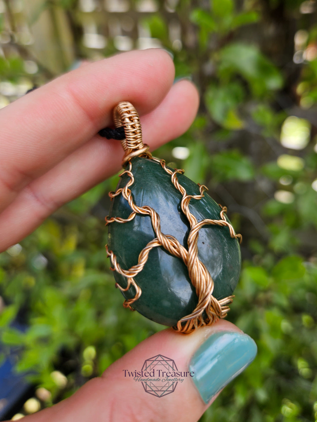 Green Aventurine and Bronze Tree Necklace