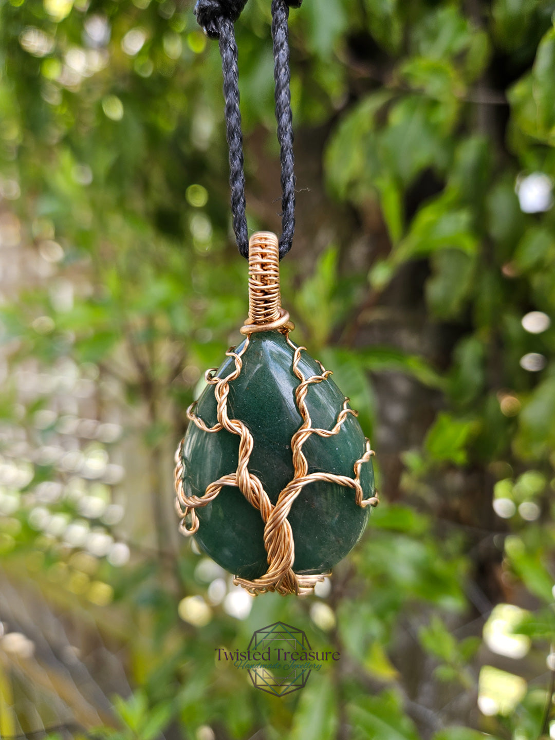 Green Aventurine and Bronze Tree Necklace