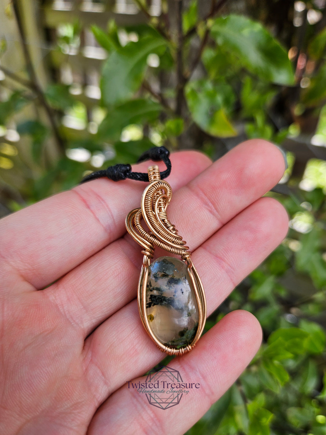 Prehnite and Bronze Necklace