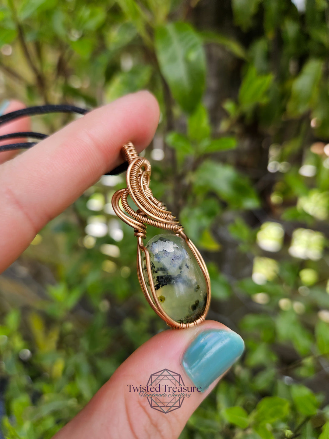 Prehnite and Bronze Necklace