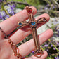 Aqua Cubic Zirconia & Copper Cross Necklace