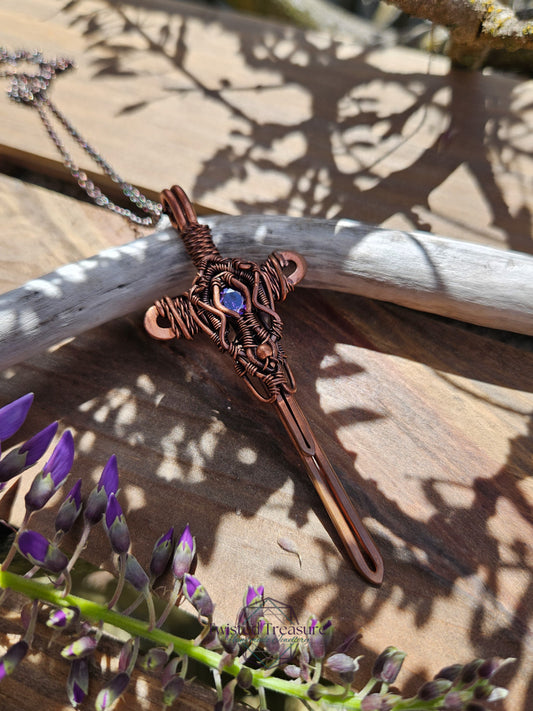 Purple Cubic Zirconia & Copper Sword Necklace