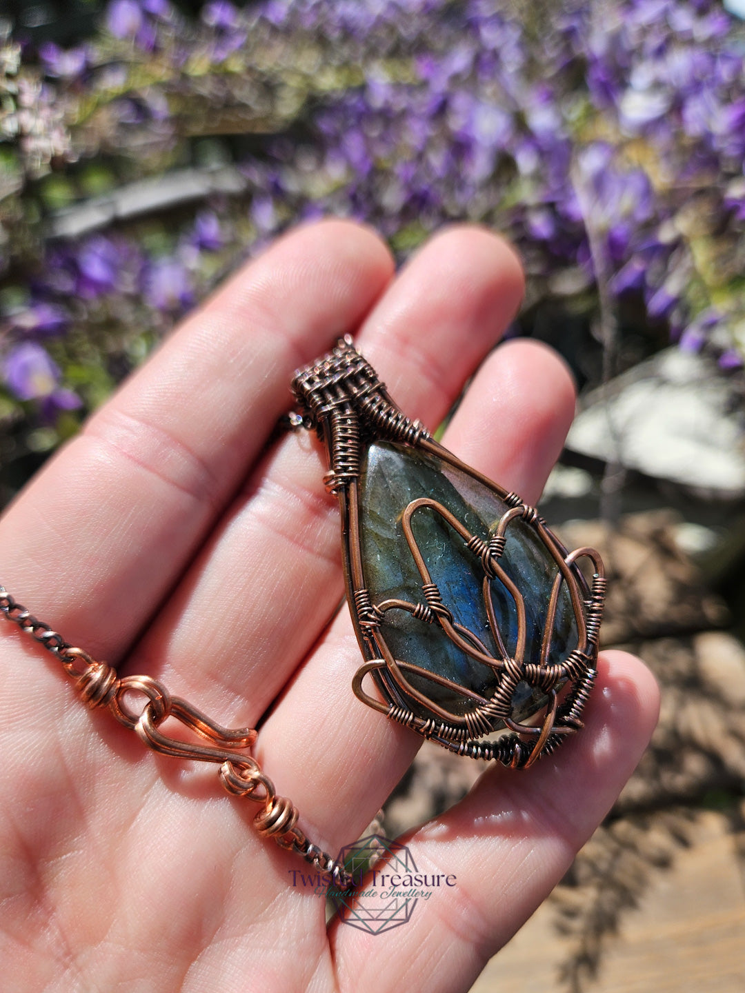 Labradorite and Copper Lotus Necklace