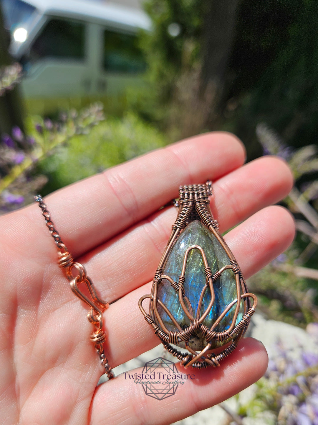 Labradorite and Copper Lotus Necklace