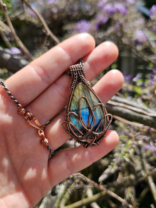 Labradorite and Copper Lotus Necklace