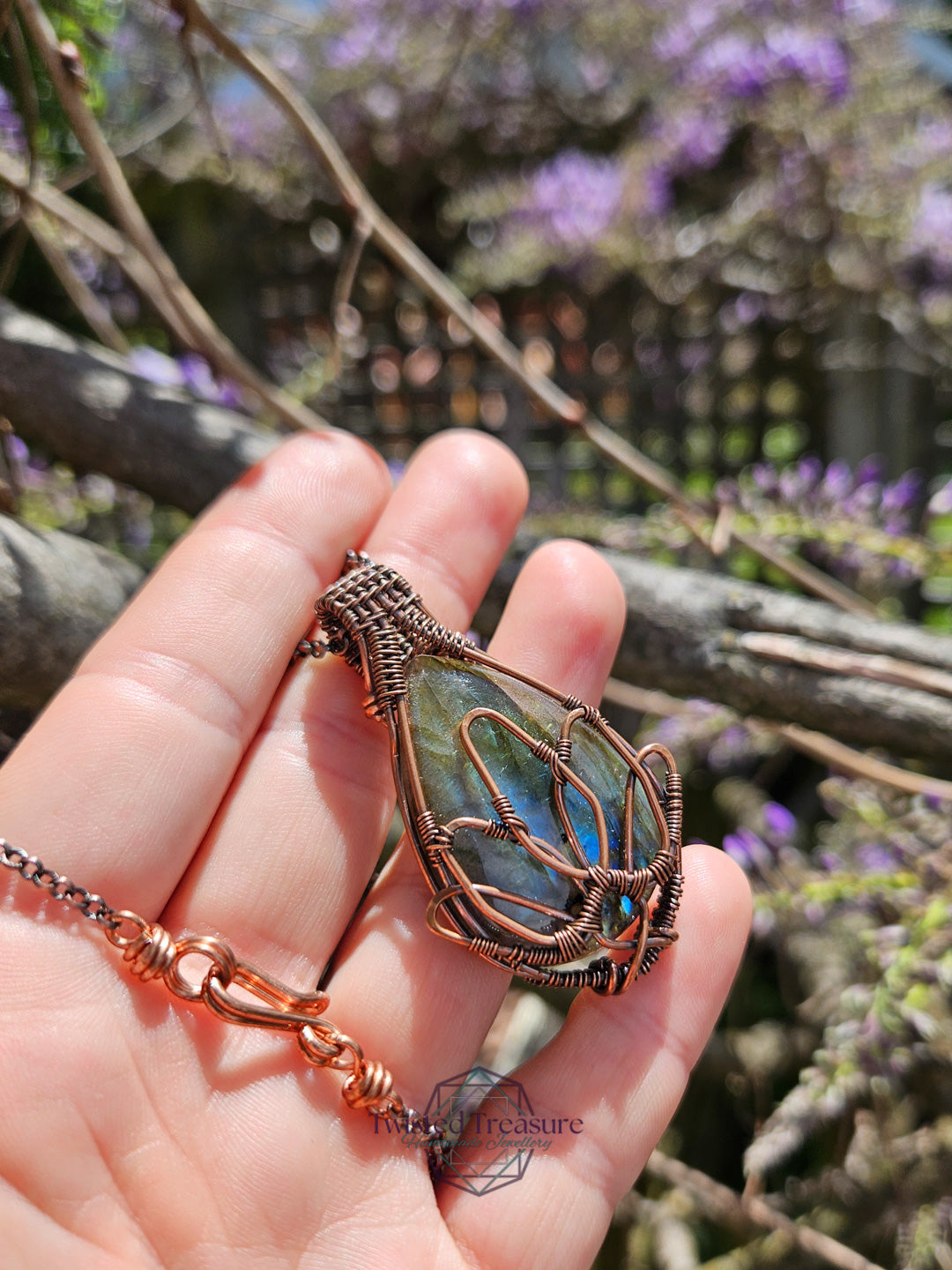 Labradorite and Copper Lotus Necklace