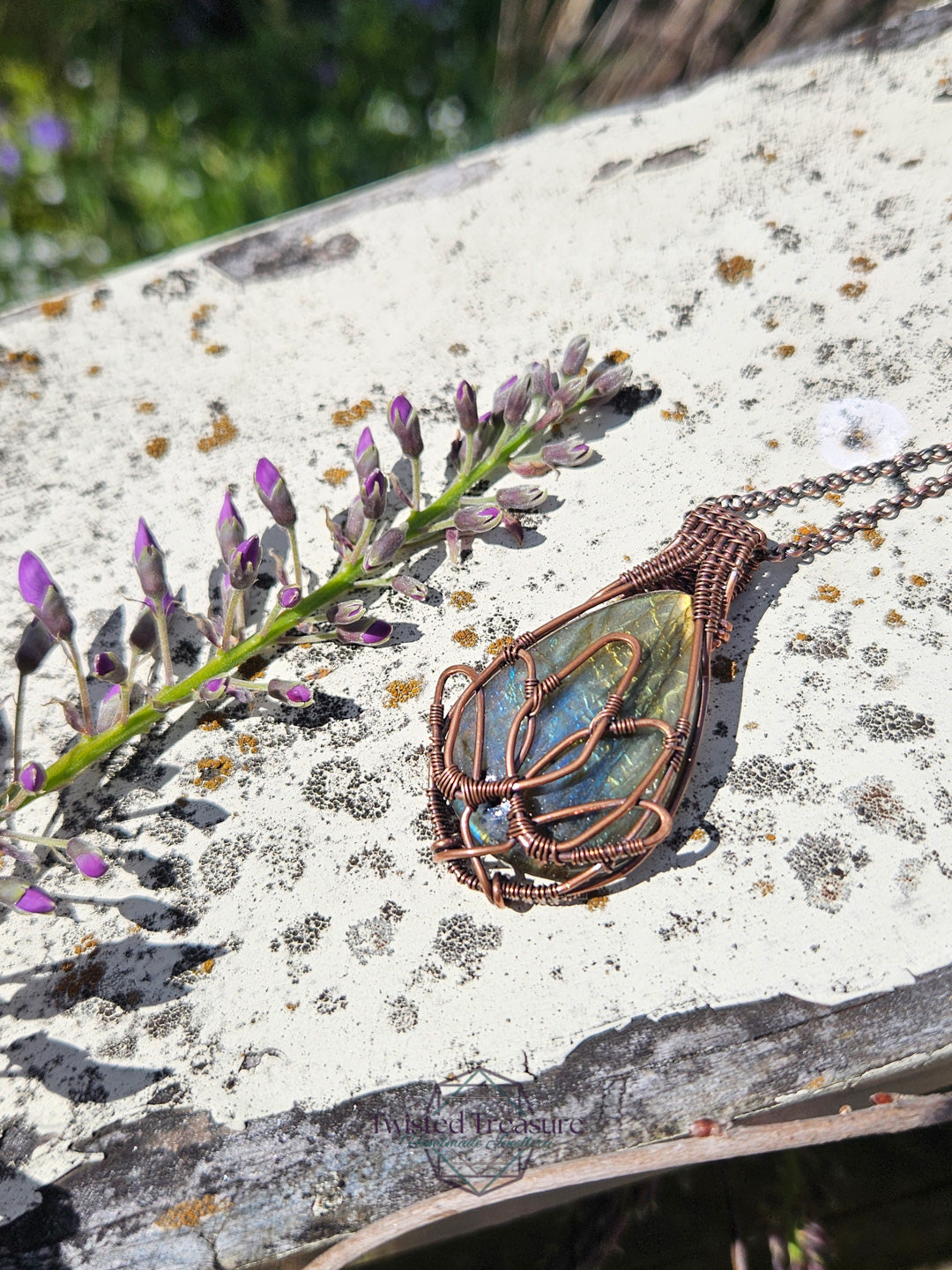 Labradorite and Copper Lotus Necklace