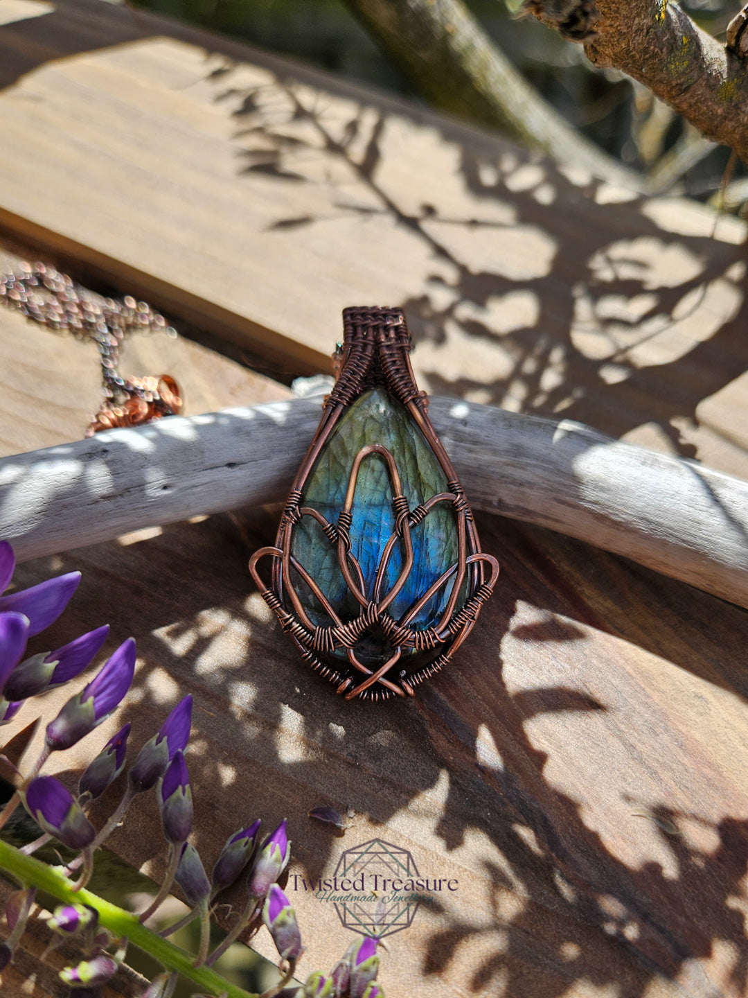 Labradorite and Copper Lotus Necklace