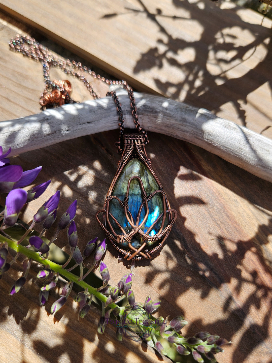 Labradorite and Copper Lotus Necklace