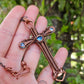 Aqua Cubic Zirconia & Copper Cross Necklace