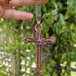 Aqua Cubic Zirconia & Copper Cross Necklace