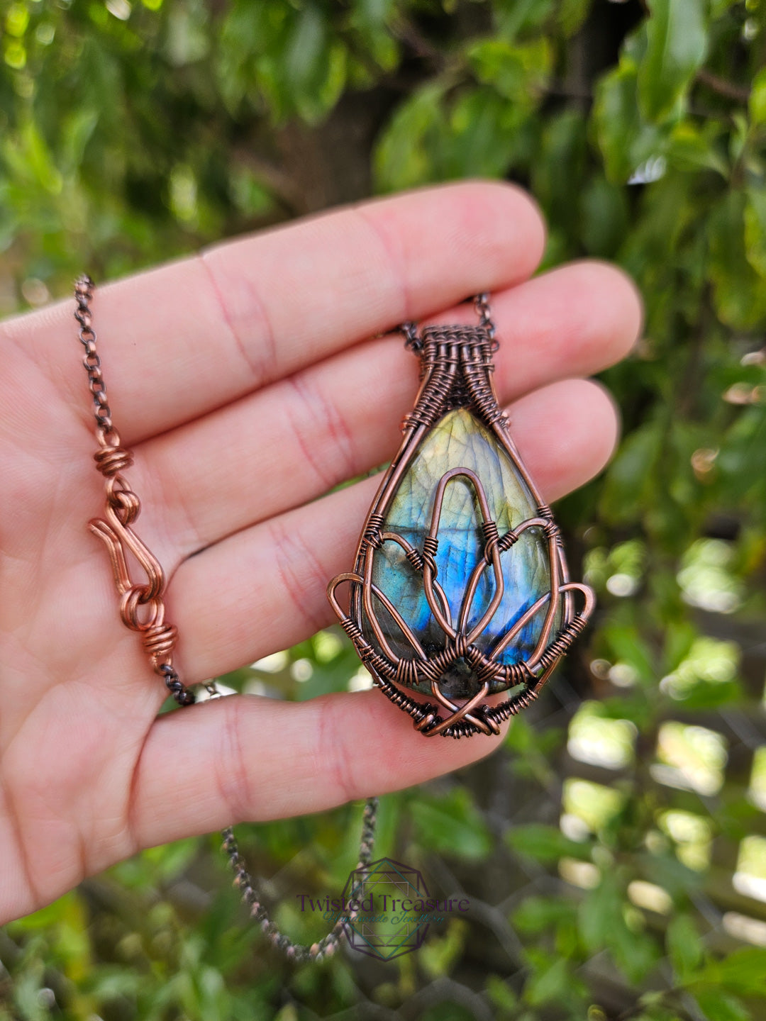Labradorite and Copper Lotus Necklace