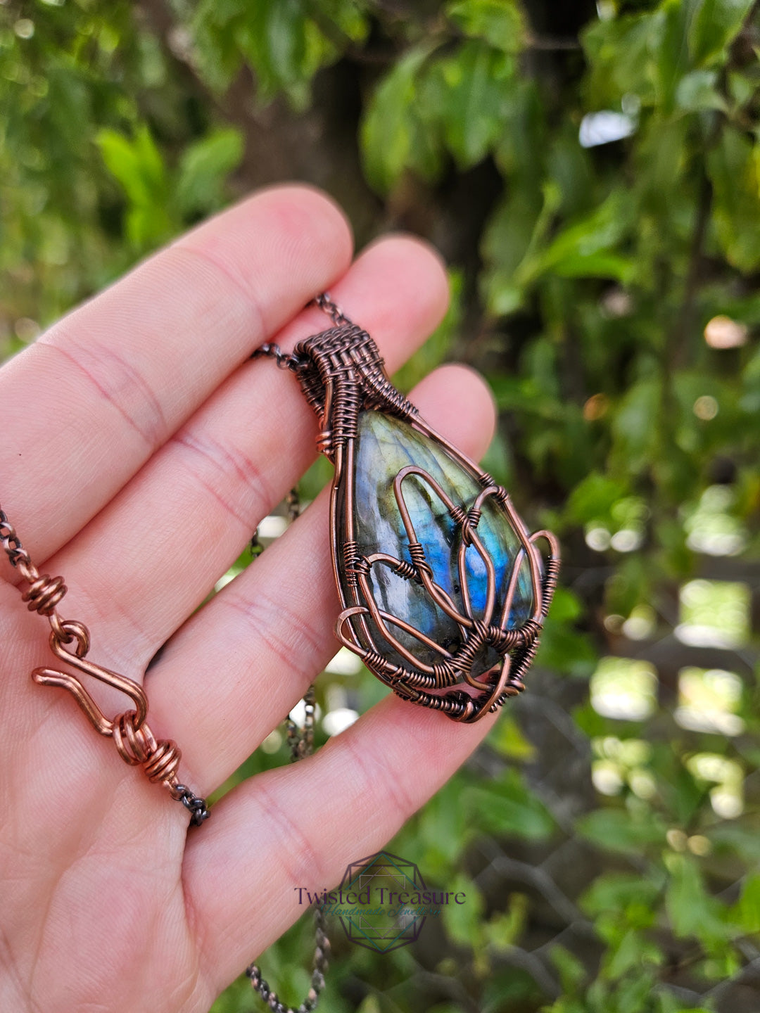 Labradorite and Copper Lotus Necklace