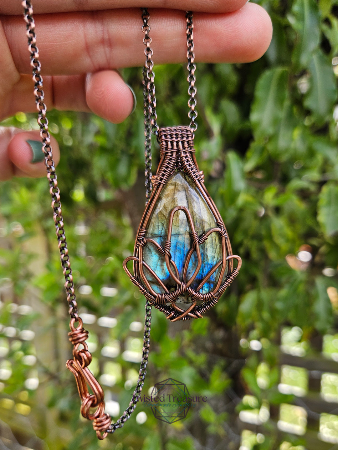 Labradorite and Copper Lotus Necklace