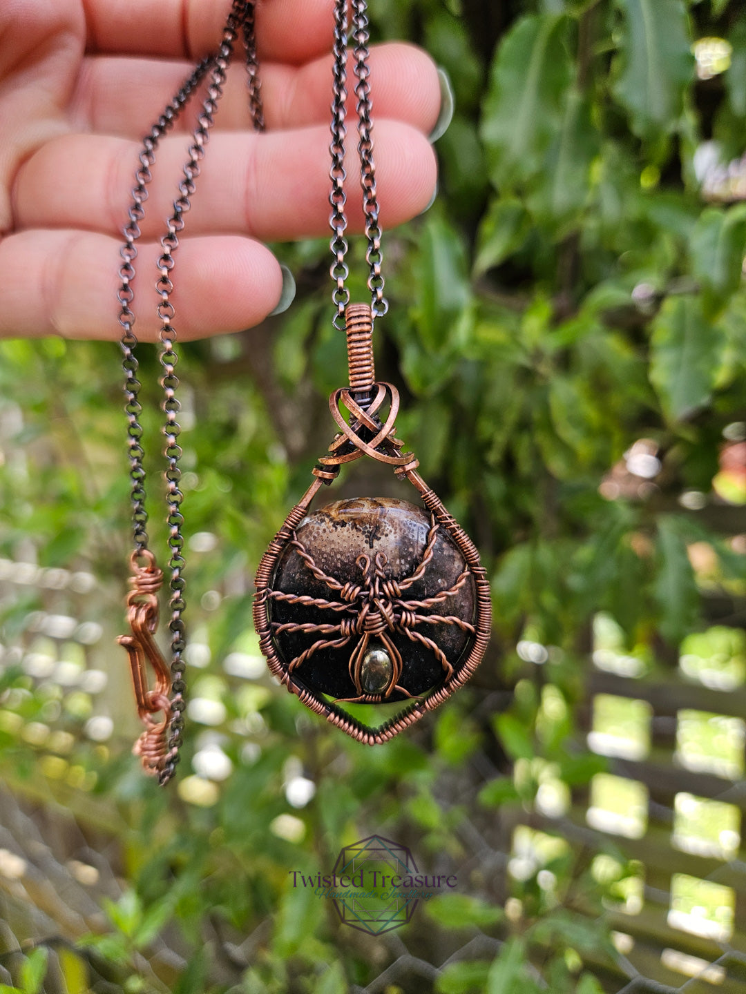 Fossilized Palm Root, Pyrite and Copper Spider Necklace
