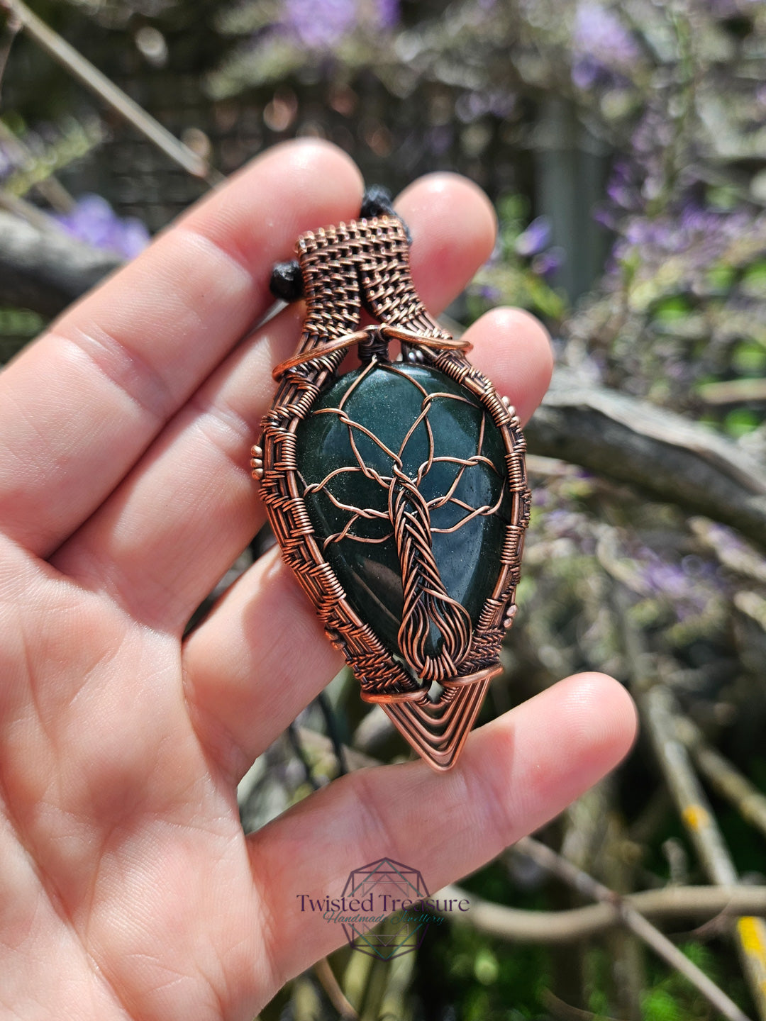 Green Aventurine and Copper Tree Necklace