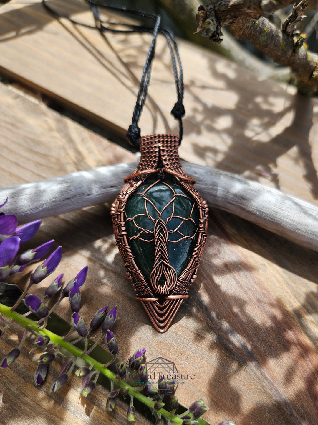 Green Aventurine and Copper Tree Necklace