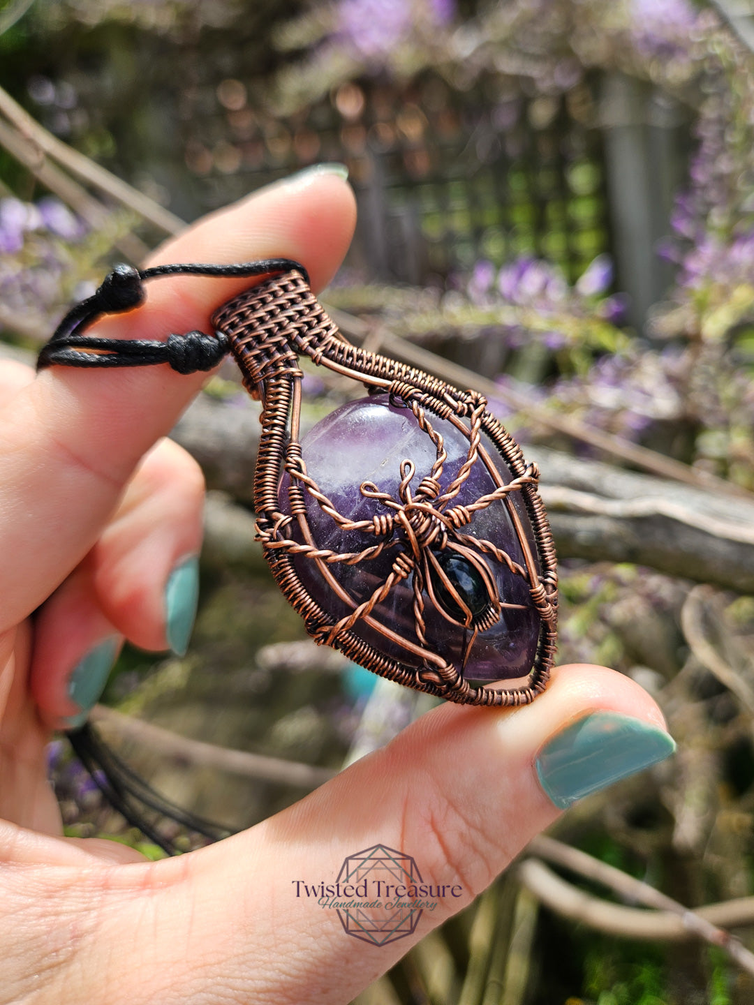 Amethyst, Opal and Copper Spider Necklace