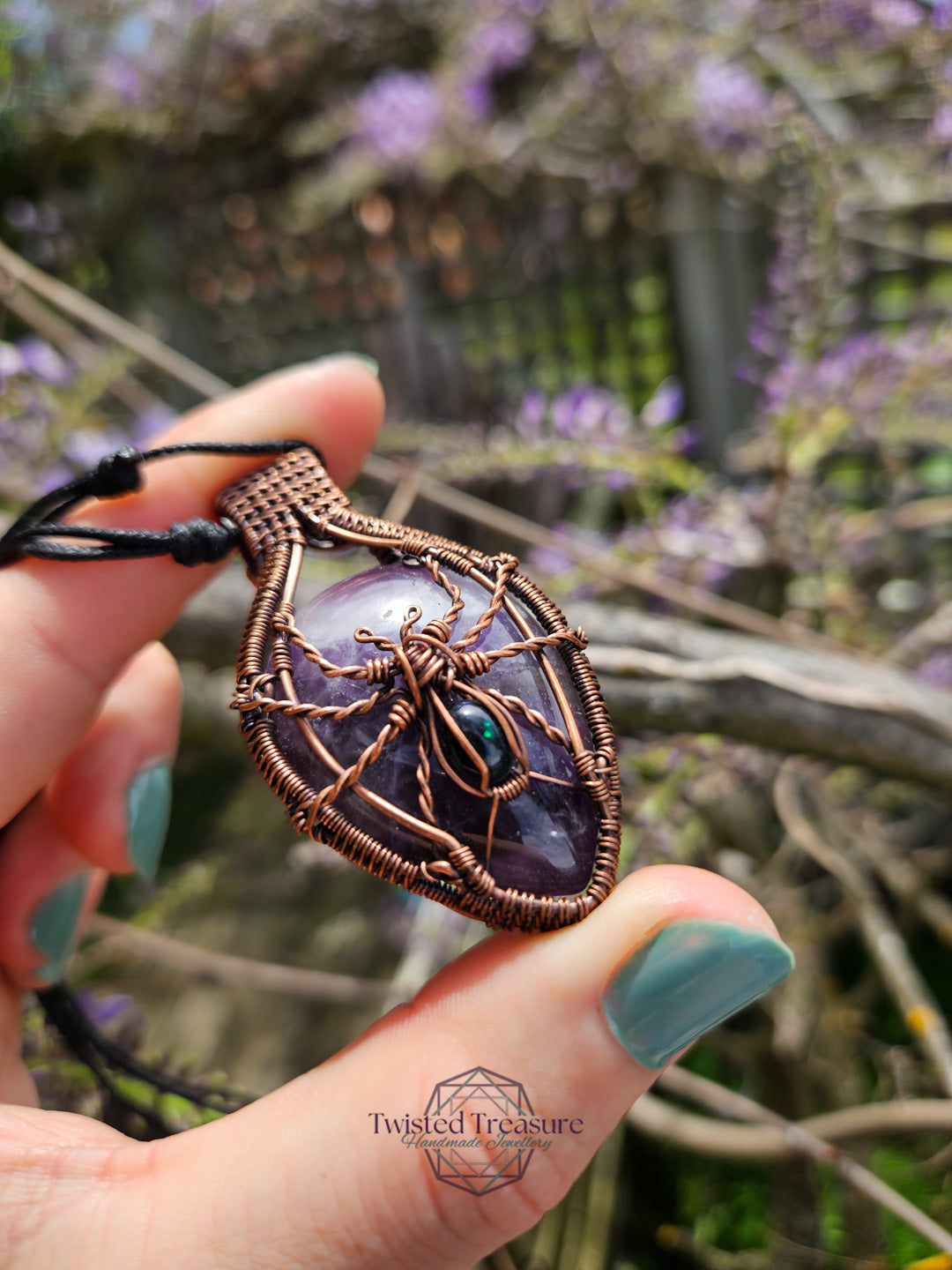 Amethyst, Opal and Copper Spider Necklace