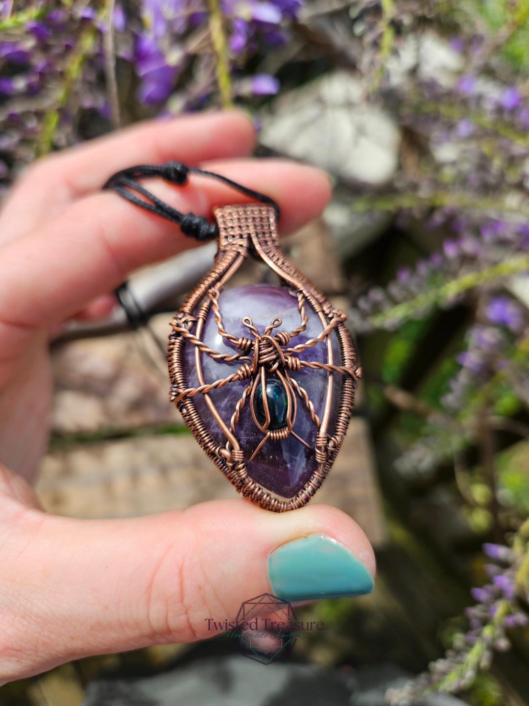 Amethyst, Opal and Copper Spider Necklace
