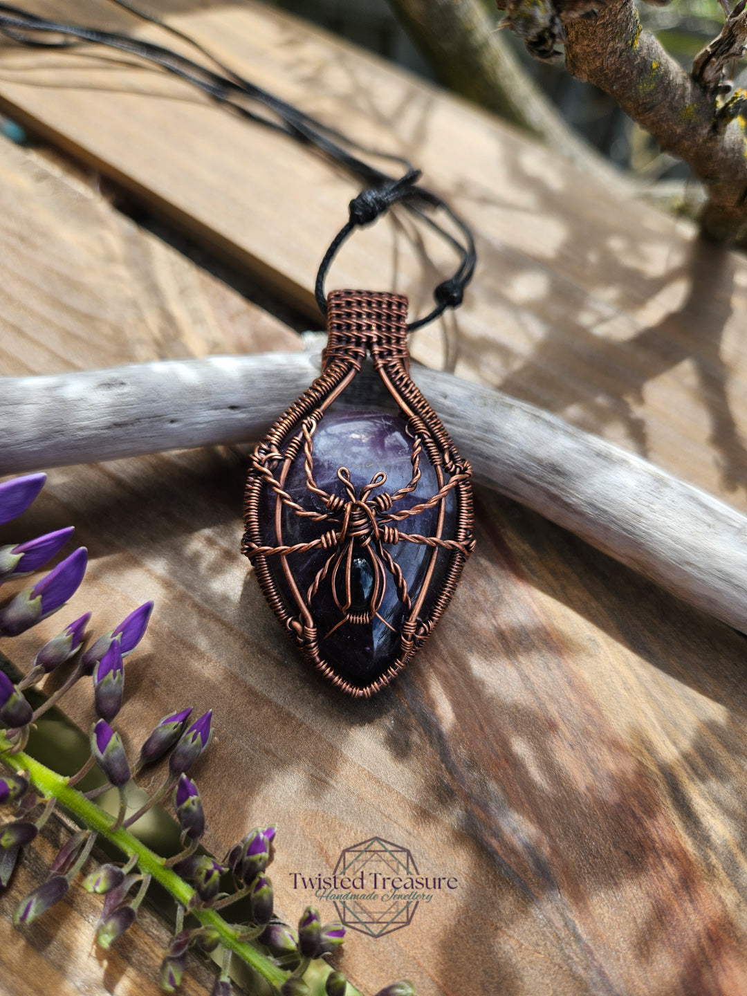 Amethyst, Opal and Copper Spider Necklace