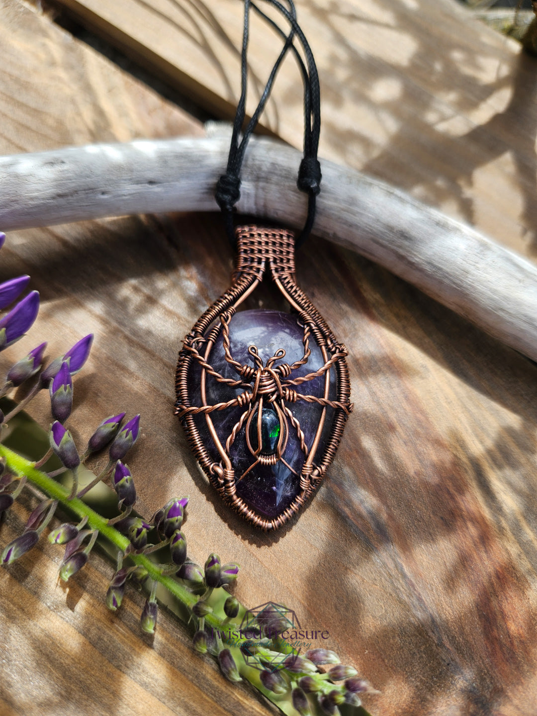 Amethyst, Opal and Copper Spider Necklace