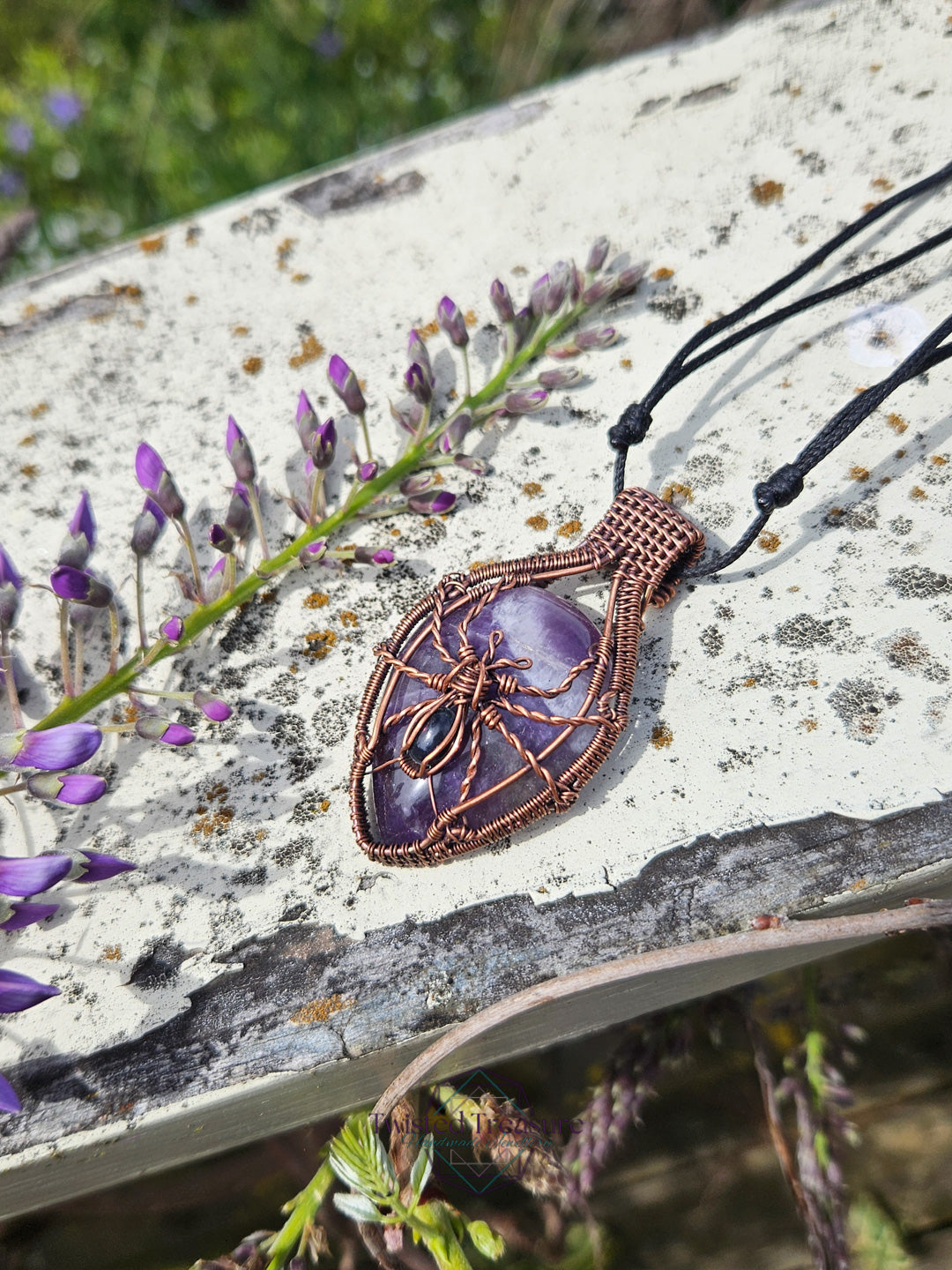 Amethyst, Opal and Copper Spider Necklace