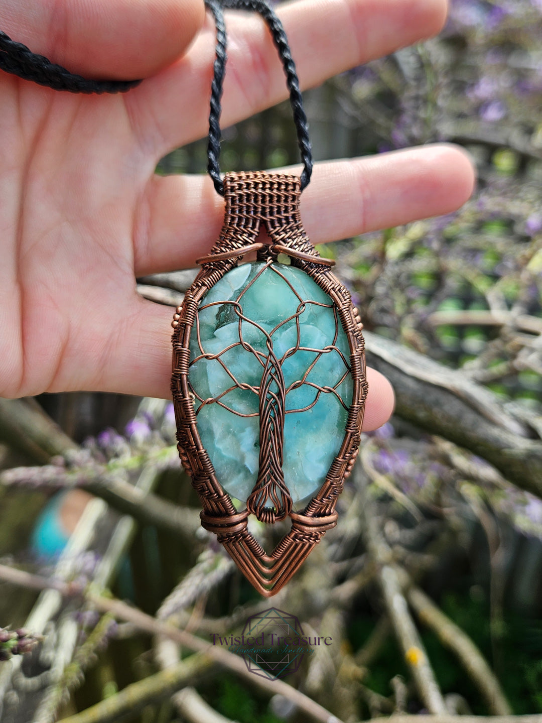 Hemimorphite and Copper Tree of Life Necklace