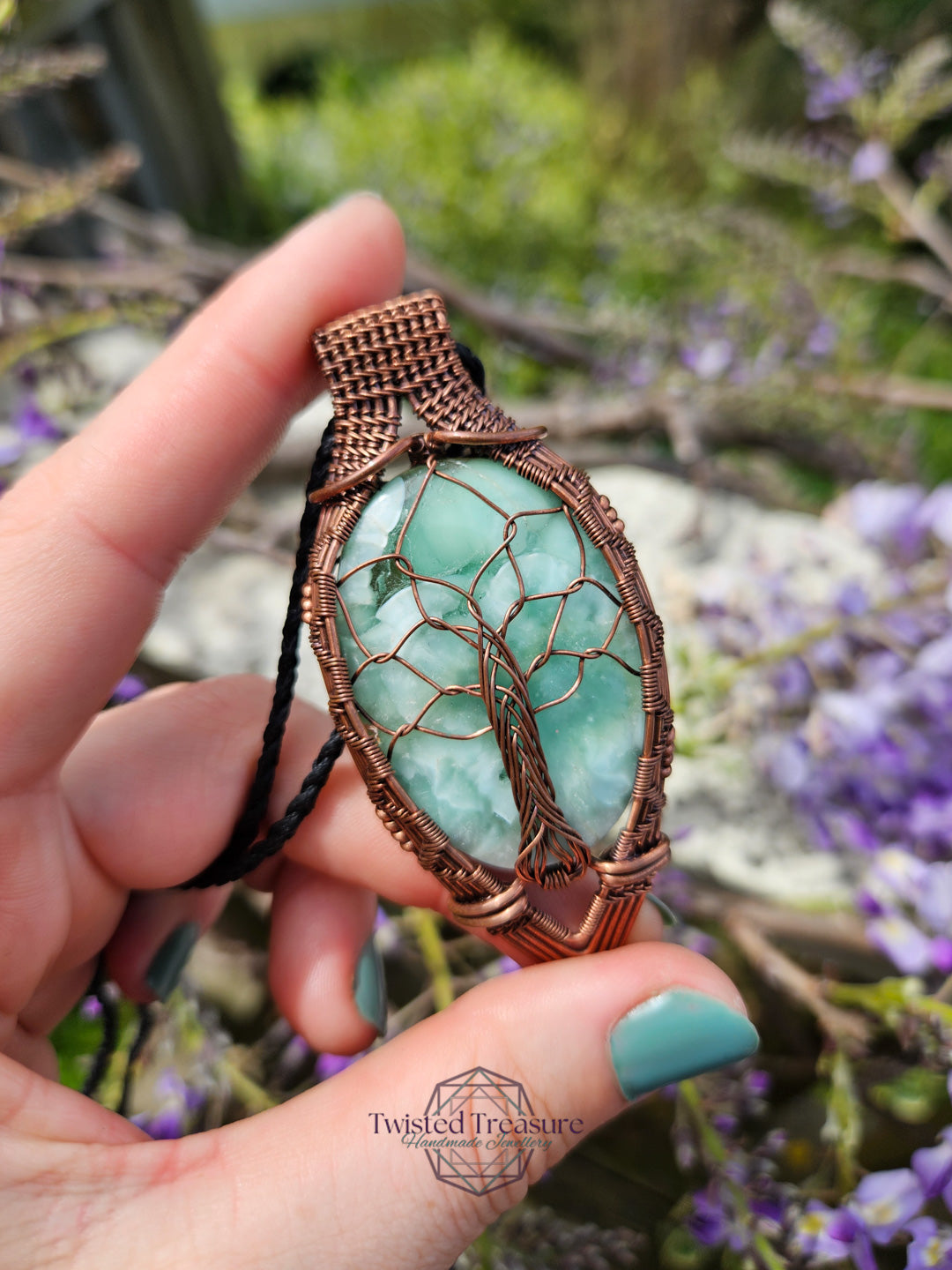 Hemimorphite and Copper Tree of Life Necklace